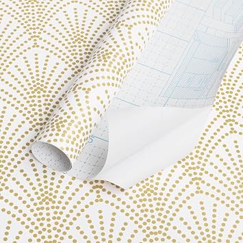 Heroad Brand Boho Peel and Stick Wallpaper Gold and White Wallpaper Peel and Stick Fan-Shaped Contact Paper Self Adhesive Removable Wallpaper for Cabinets Walls Countertop Thicken Vinyl 236"x17.3"