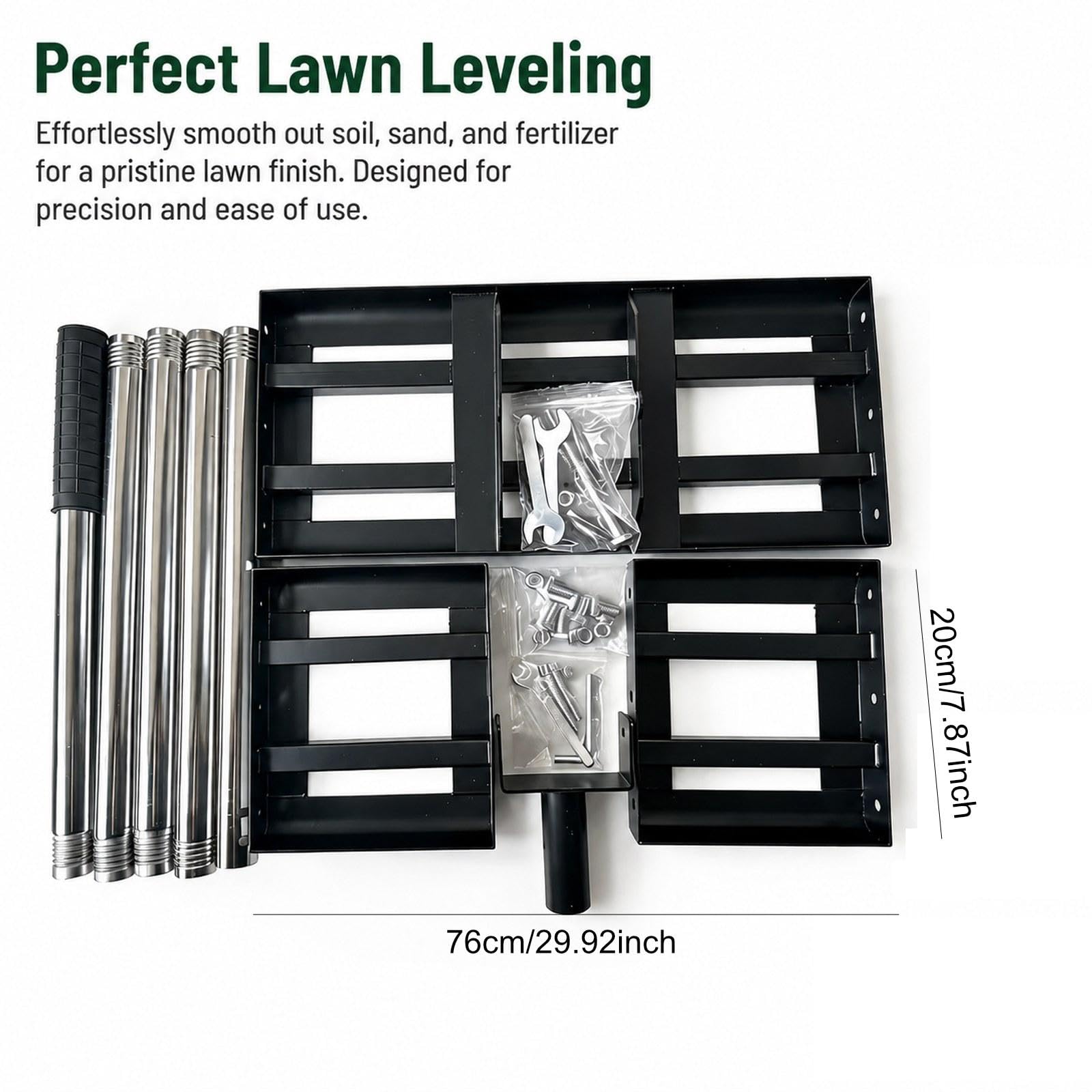 Fenteer Râteau de Jardin Niveleur à Poignée pour Une Large Zone de Couverture, Outil de Nivellement pour Jardins, Pelouses