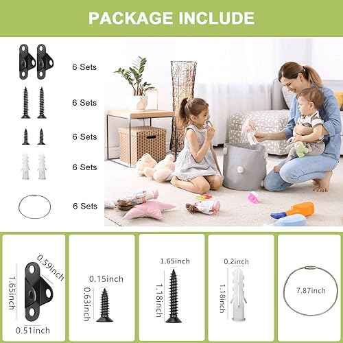 Miniatura 9 de Anclajes para muebles a prueba de bebés, (6 paquetes) Kit de anclaje de pared anti-punta de metal, soportes de muebles resistentes a la punta de