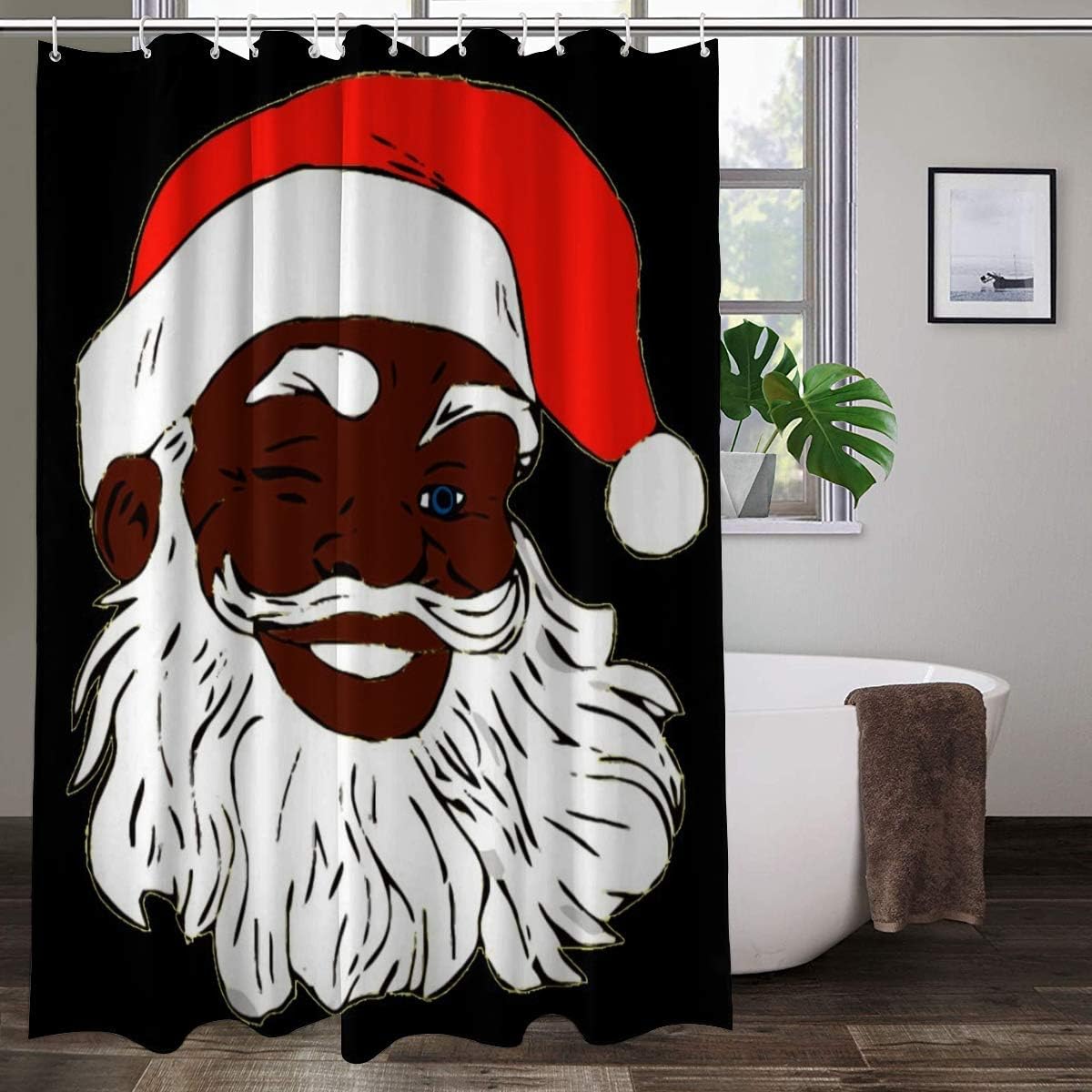 CAIRUO Winking Black Santa Claus African American Christmas Waterproof Fabric Shower Curtains for Bathroom with 12 Plastic Hooks