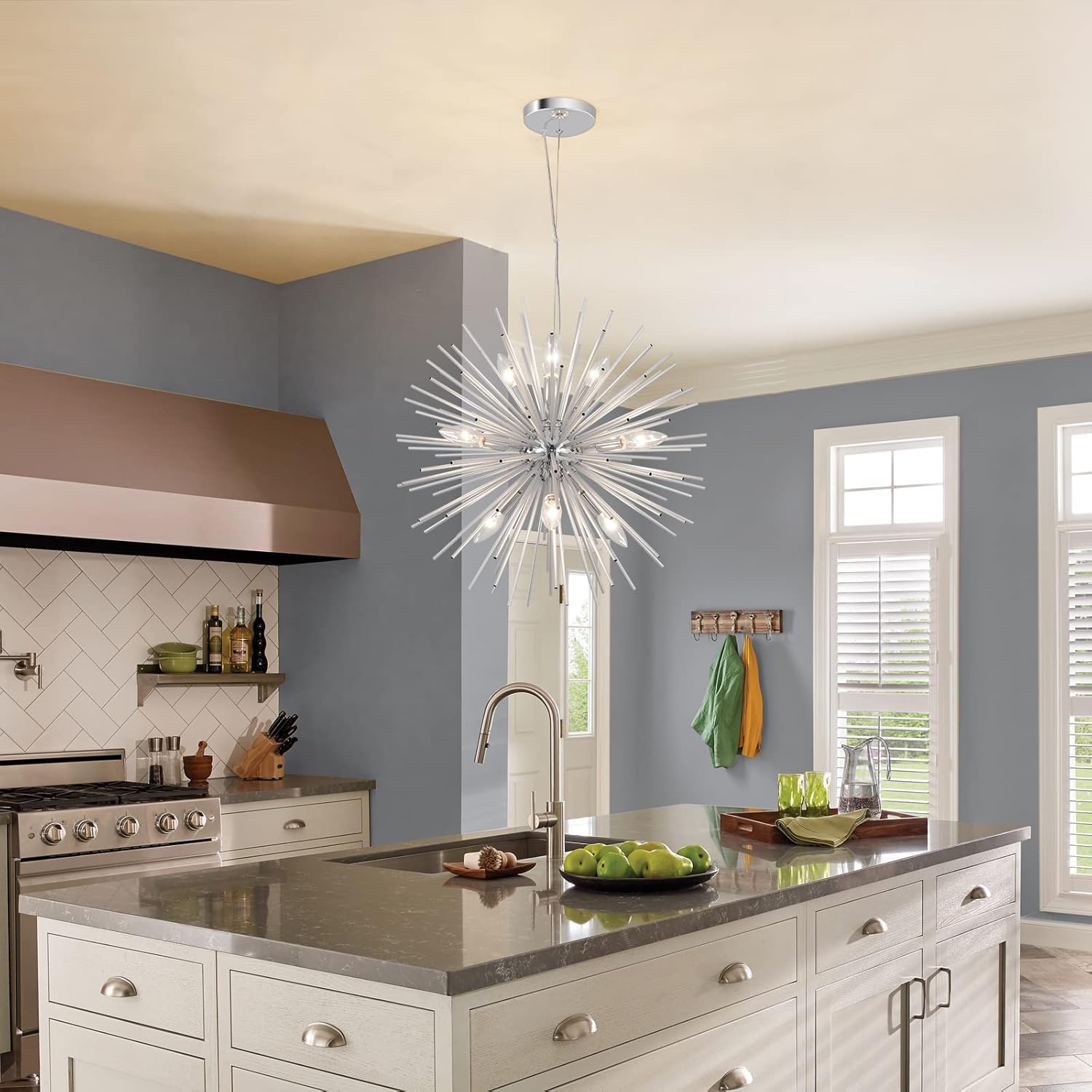 Modern Chrome Sputnik Chandeliers, 9-Light Satellite Pendant Light fixtures, Starburst Firework Ceiling Lights for Bedroom Living Room Dining Room Kitchen Island Hallway, E12 Socket(Dia:19.7'')