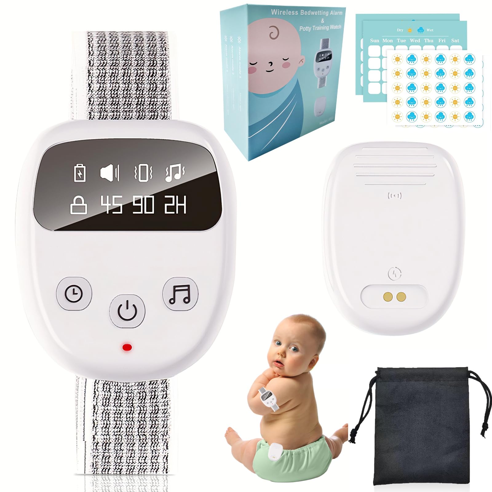 Alarma inalámbrica para niños, con mando a distancia, 3 modos de recordatorio, 2 tonos de llamada, carga USB, temporizador, alarma para entrenamiento de orinal nocturno Superwindun (versión básica​)