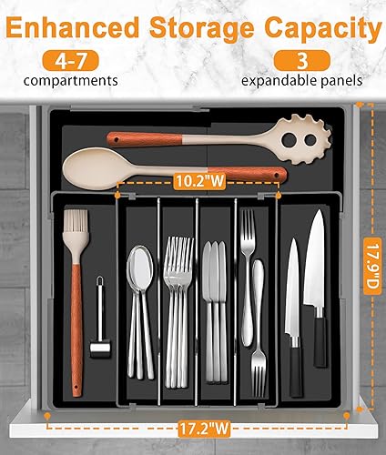 Miniatura 3 de Homecor Organizador de cubiertos  Organizador de cajones de cocina expandible, soporte de utensilios de 3 pulgadas de alto, sin BPA y bandeja de