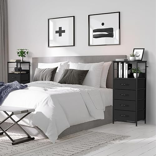 Miniatura 2 de YBING Mesita de noche con cajones, mesa auxiliar para dormitorio, mesita de noche con almacenamiento de tela, mesa auxiliar para sala de estar,