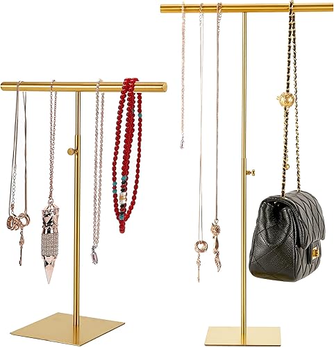 shunkaizs Bolso de mano de metal soporte de exhibición de 2 piezas de altura ajustable soporte de exhibición para colgar joyas en T