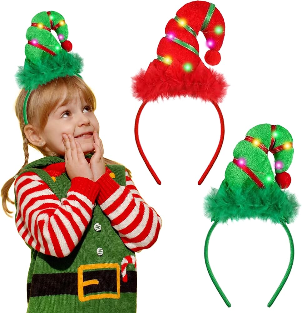Hifot 2 Pezzi LED Cerchietto Natale Donna Bambina Costume Luminosa LED Collana Natale Lampadina con 3 Diverse modalità Flash Fascia per Capelli Feste di Natale