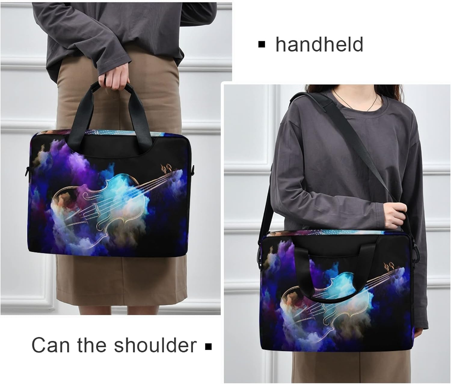 ALAZA Music Violin Modern Laptop Case Bag Sleeve Portable Crossbody Messenger Briefcase w/Strap Handle, 13 14 15.6 inch