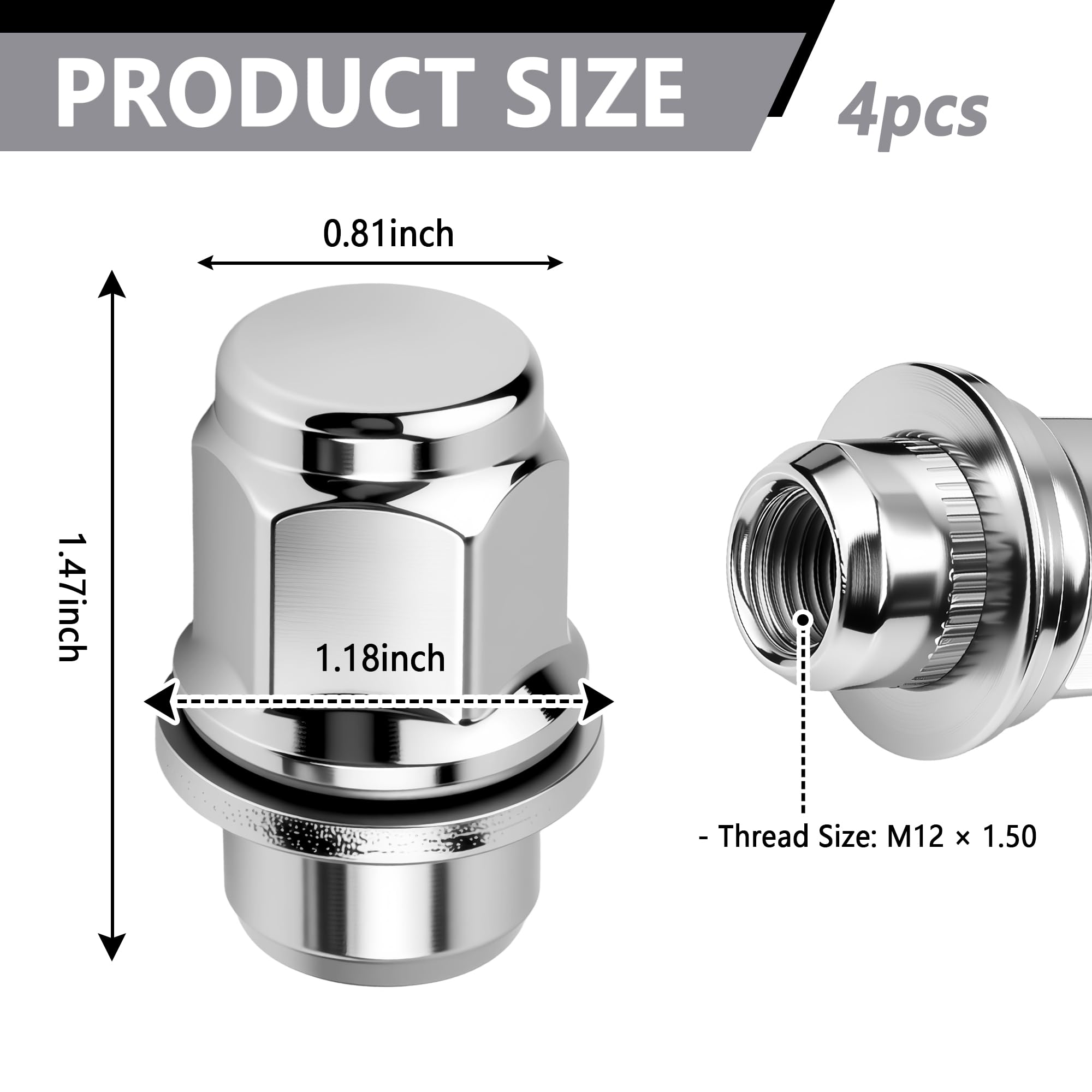 511LLジャンク Amazon.com: 4PCS M12x1.5 Lug Nuts Set,Chrome-Plated Steel Wheel