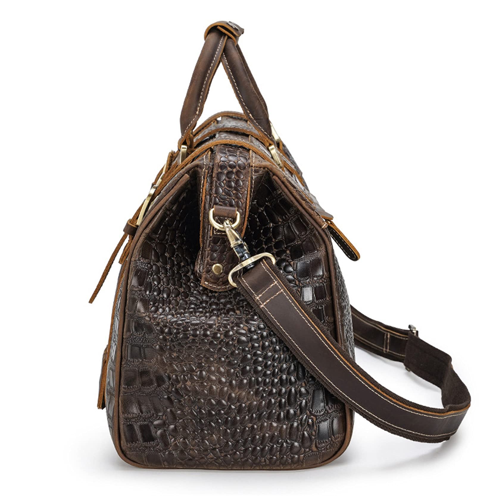 Borsa Da Viaggio Weekender In Vera Pelle Vintage Uomo 24x10x10 &ndash; Con Patta E Tracolla Regolabile
