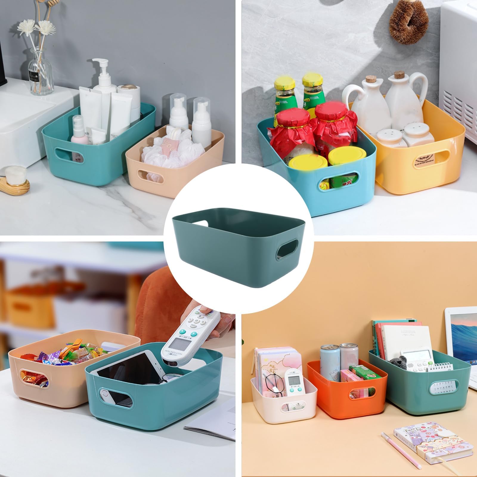 YAYODS Juego de 10 Cajas de Almacenaje de Plástico con Asas (30x20x12cm), Cestas Organizadoras Apilables para Armarios, Cocina, Baño y Oficina - Azul Marino Moderno