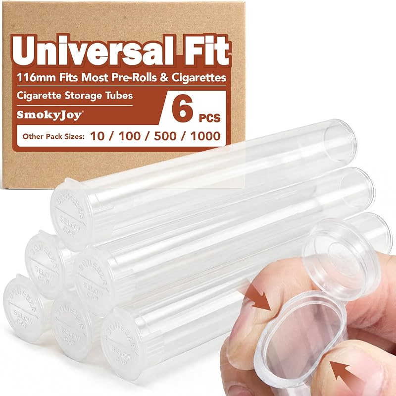 6 Pack Smell Proof Cigarette Holder Cases, King Size Pre Roll Tubes | 116mm Clear Plastic Storage Containers, with Squeeze-to-Open Caps and Crack-Resistant Design for Travel and Everyday Storage