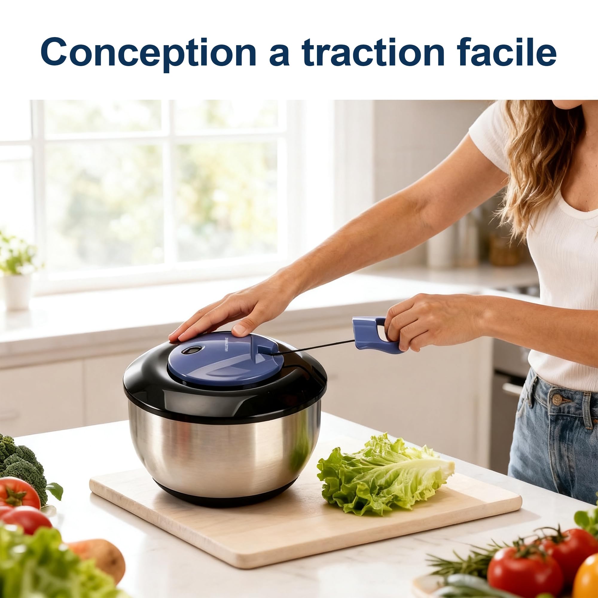 VALLEYHIKE Essoreuse à Salade Acier Inox, 5L Couvercle Fraîcheur, Sans BPA