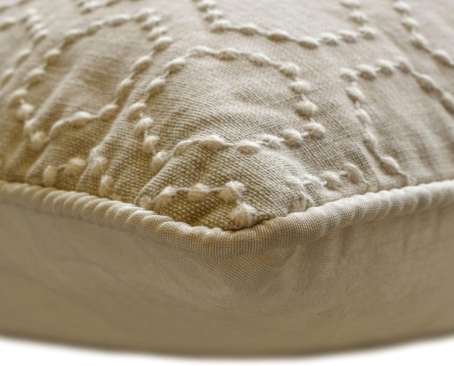 The HomeCentric Pillow Case Covers, Linen Embroidered Throw Pillow Cover, Geometric Couch Cushion Covers 14 x 14 Natural Linen Pillows, Beige Pillow Covers 14x14 inch (35x35 cm) - Fresh Linen