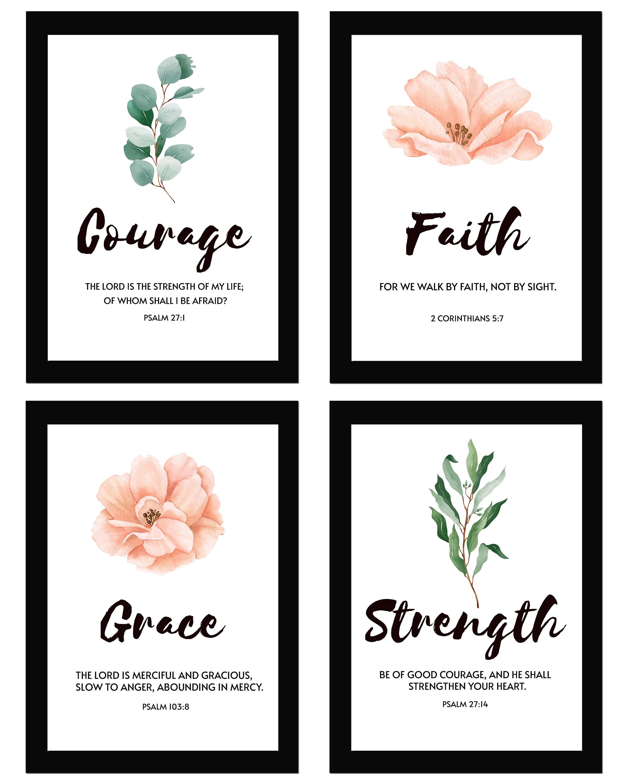 Sponsored Ad - AR Creative COURAGE, FAITH, GRACE, STRENGTH - Bible Verse Wall Art, Bible Quotes Print with Frame, Home, Office Decor, Bible Quotes Poster (13.6 inch x 10.2 inch), Set of 4