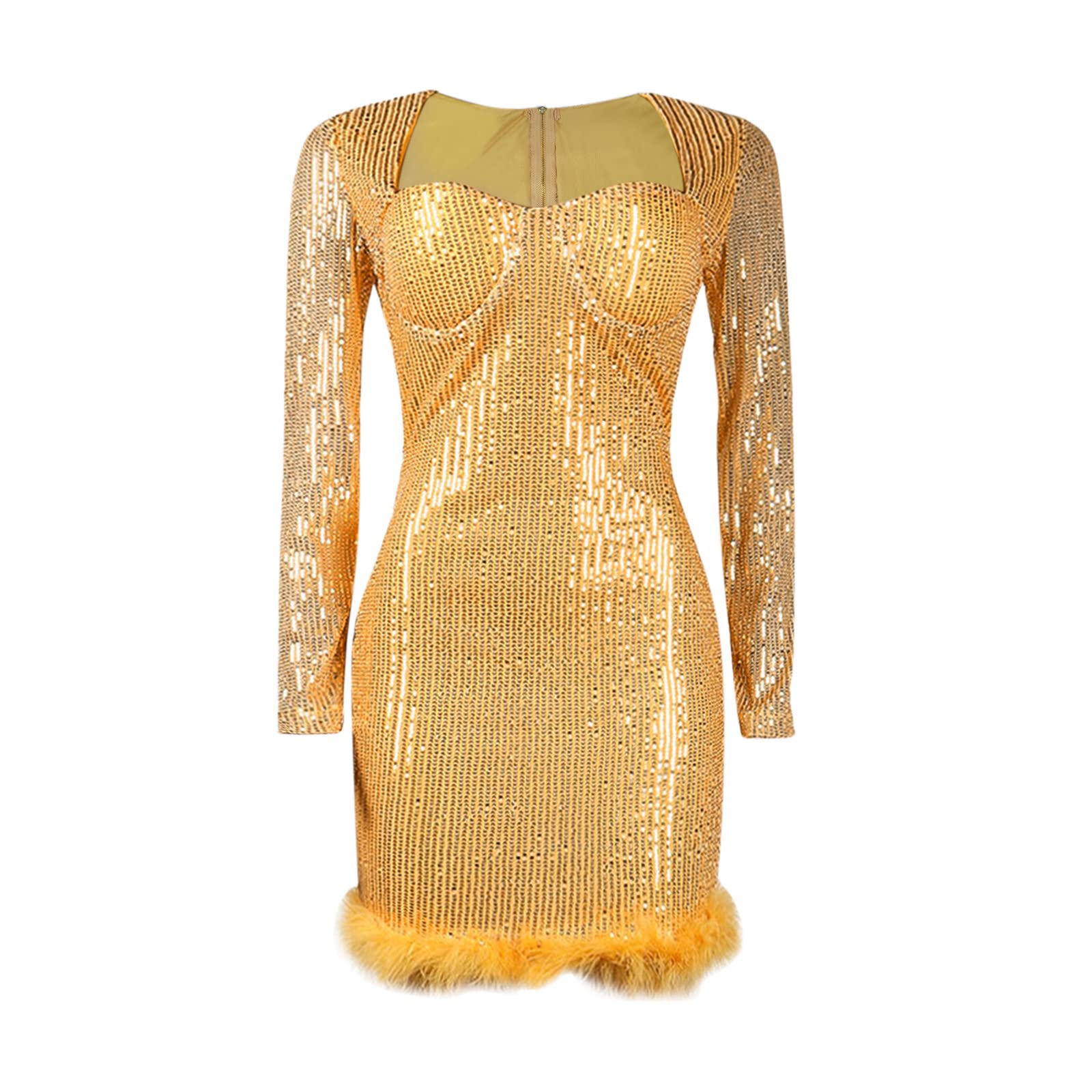 Vestido Lentejuelas Mujer Corto Sexy Curvy Elegante Fiesta Vestido | Brillantes Mujer Ajustado Manga Larga Formales Nochevieja Dress