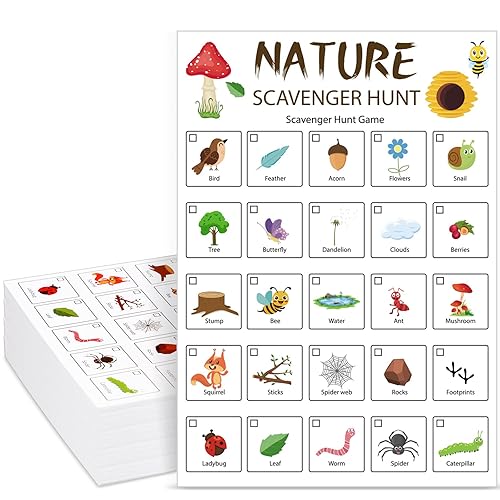 Hoolerry 30 Pcs Nature Scavenger Hunt for Kids Road Trip