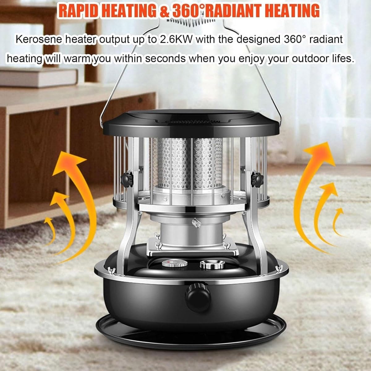 Estufa de camping portátil, calentador de queroseno 2 en 1, calentador de parafina ajustable de 4.5 litros, calentador de camping con mecha, mantiene el calor durante 16-20 horas, para hervir agua y