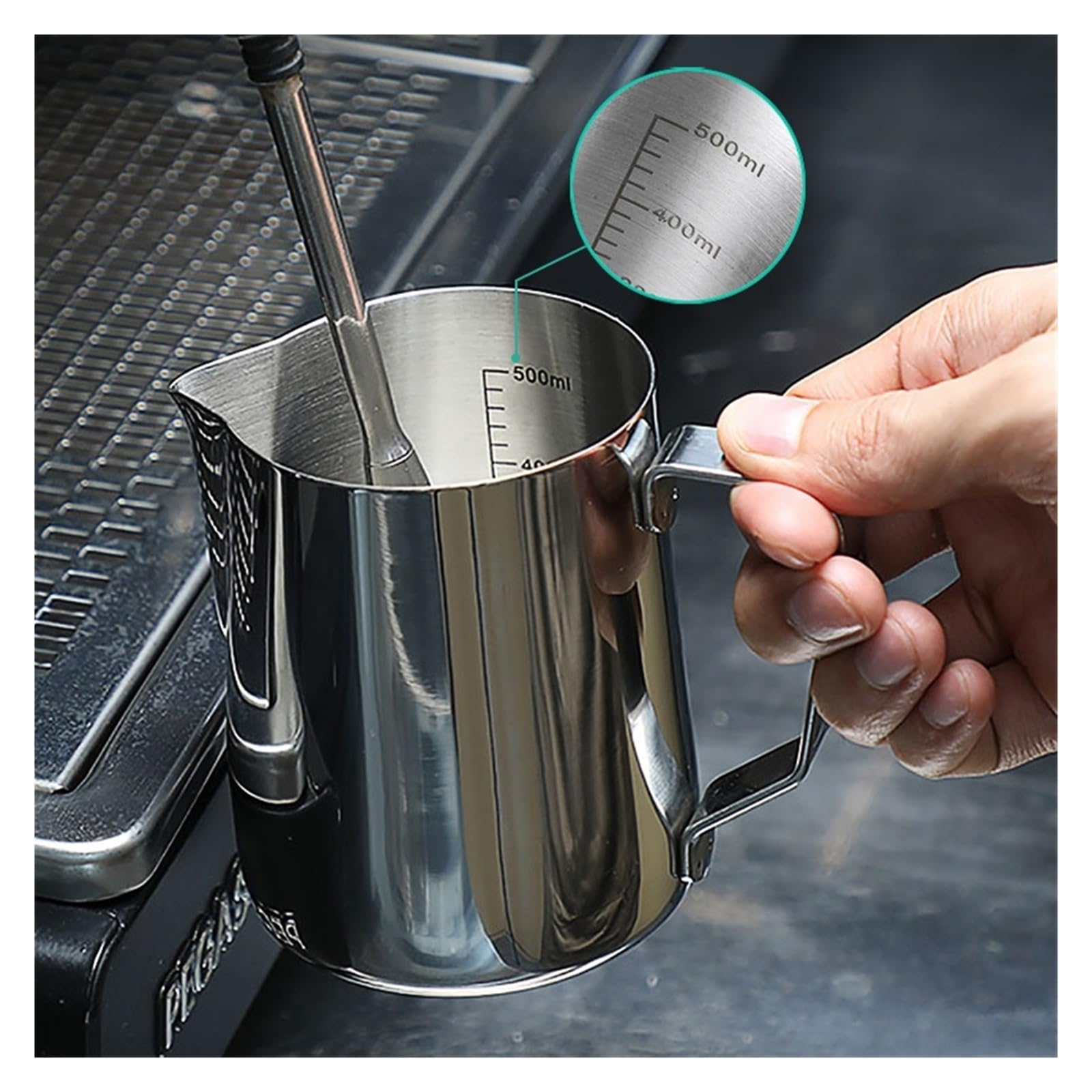 Jarra for espumar leche y café, jarra for latte art, acero inoxidable, medidor de espresso, herramienta barista, accesorios(600ml-Measurement)