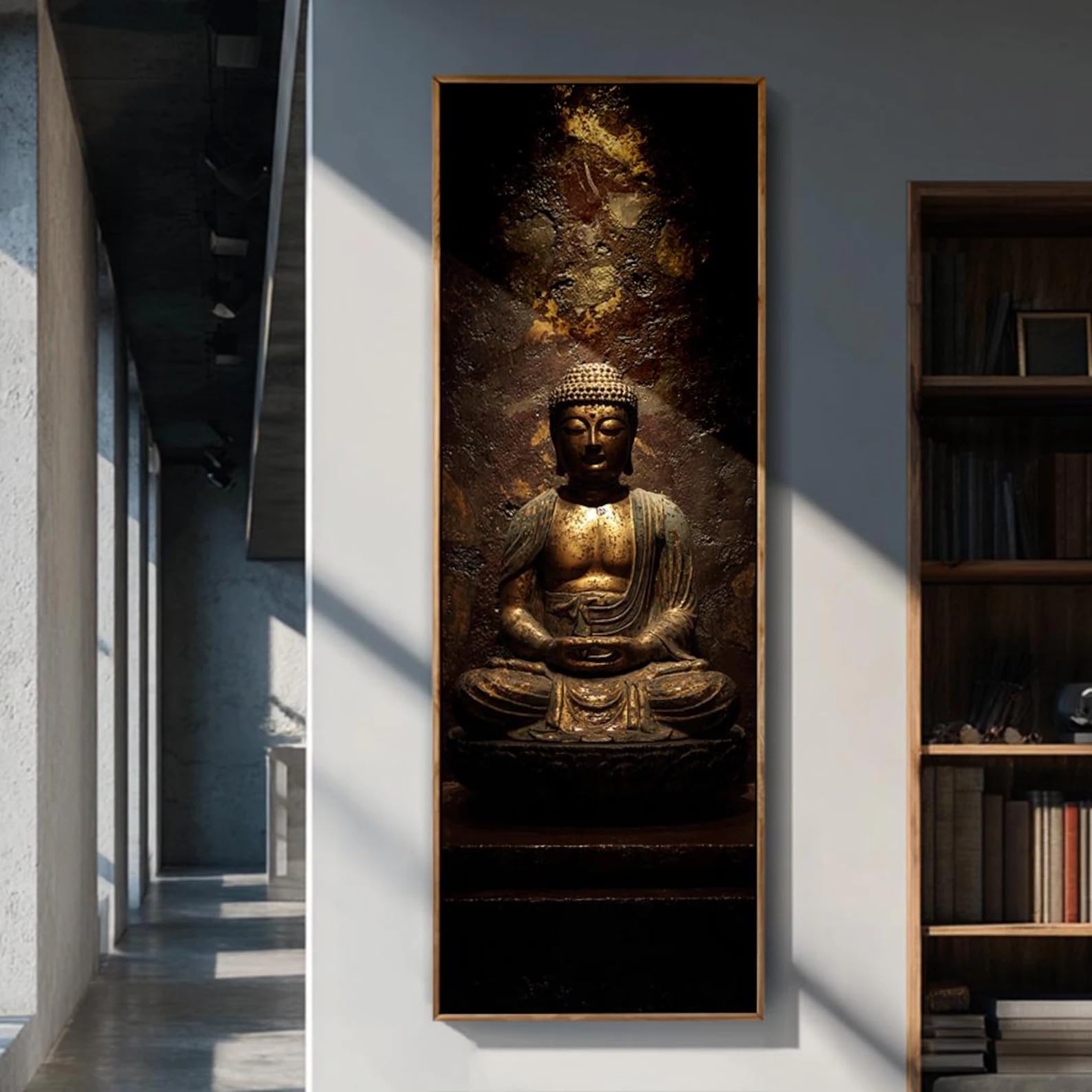 XBTYKPB Cuadro de Buda oscuro - Lienzo alto y estrecho para meditación - Decoración zen vertical, estudio de yoga - Pieza espiritual larga y delgada (60x180cm/sin marco)