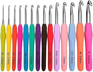 BCMRUN Crochet Hooks Set, 14 Pieces Crochet Hook Set, Crochet Hooks 2.25 mm(W) - 10 mm(N), with Ergonomic Soft Handles, Crochet Hooks Knitting Needles with Bag, for Osteoarthritis Hands, Best Gift for Women