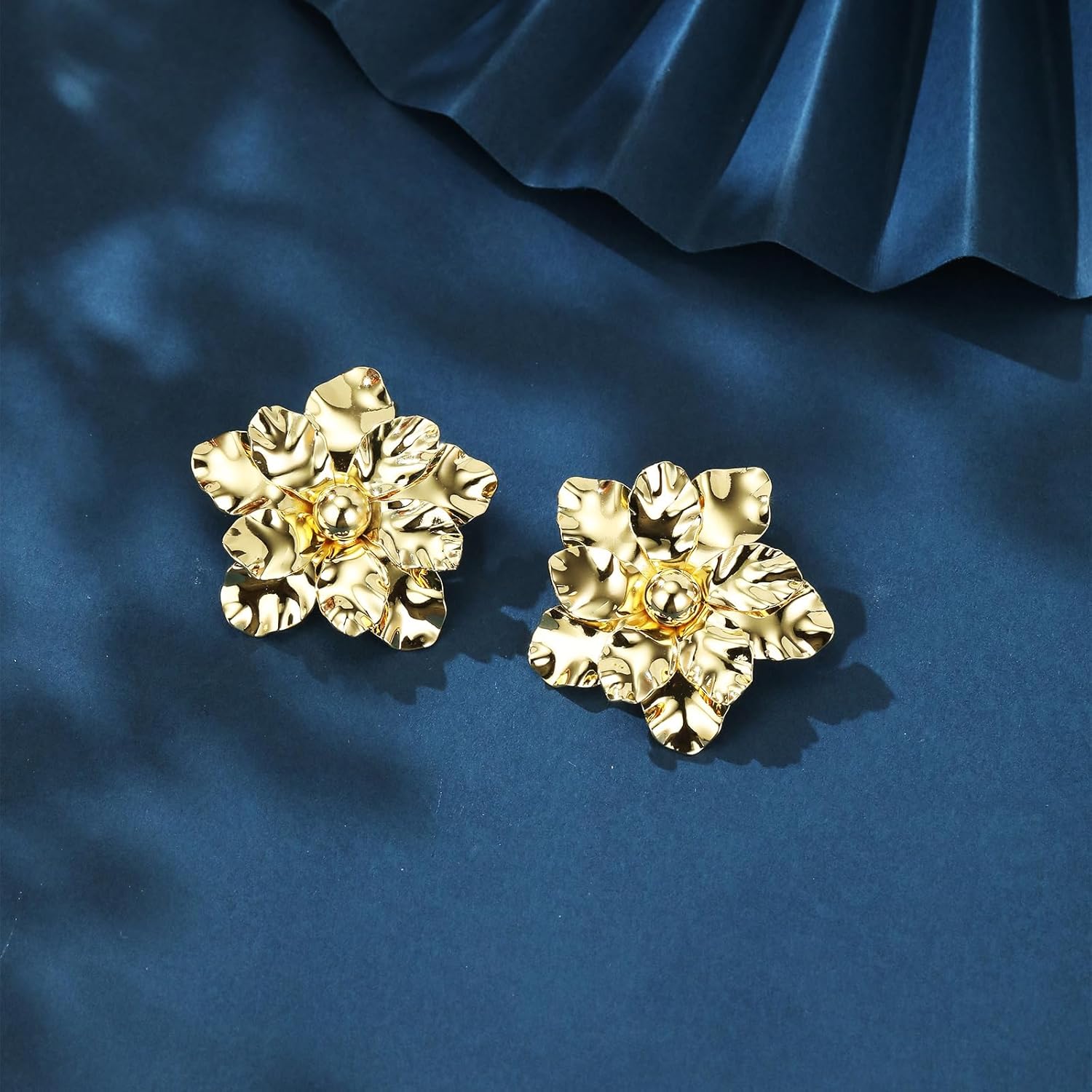 14K Gold Floral Stud Earrings for Women Hypoallergenic Stud Earring Jewelry - Image 5