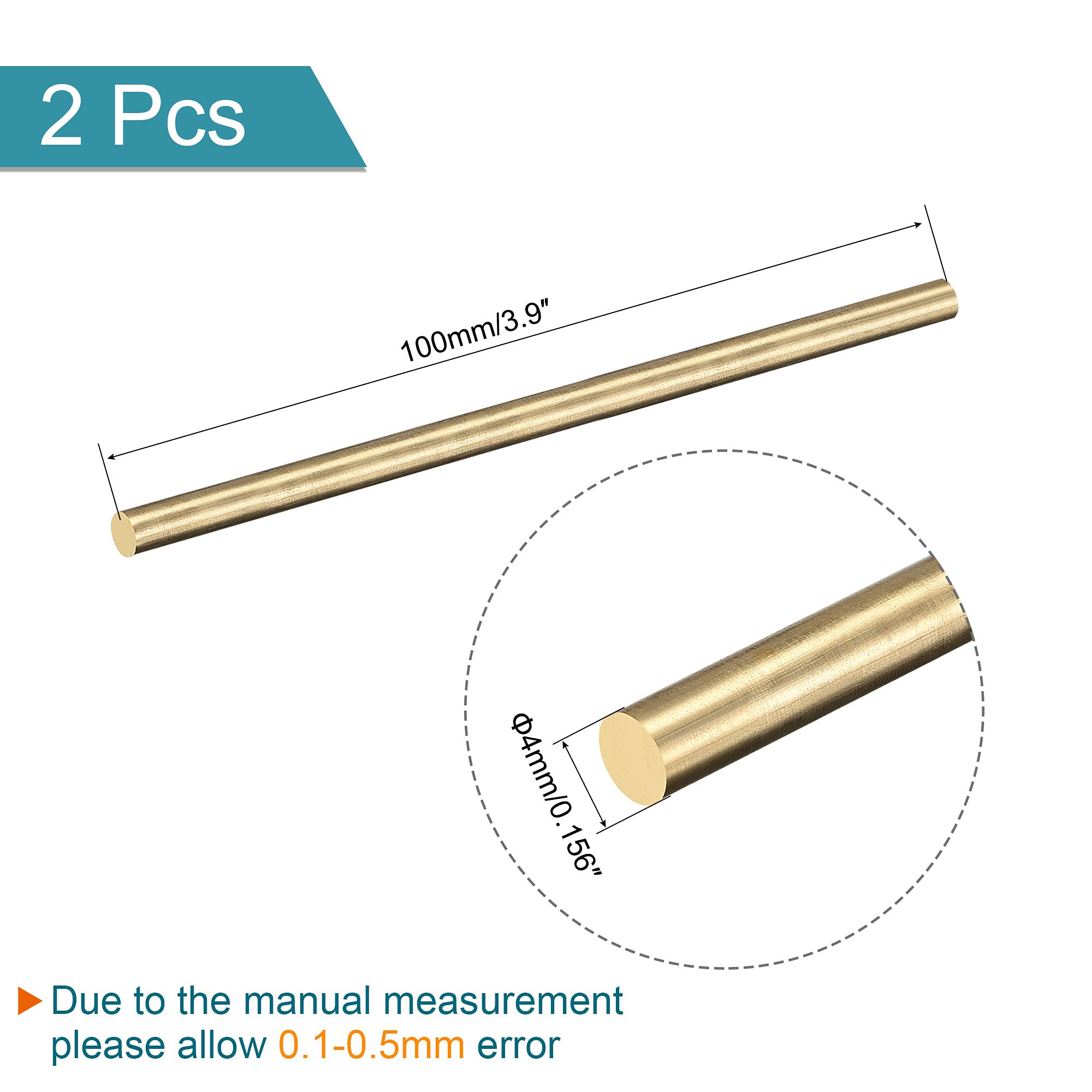 PATIKIL Ottone Stelo 4mm 5/32" Diametro 100mm Lunghezza Tornio Barra Stock per RC Modello Aeroplano Elicottero 2pz