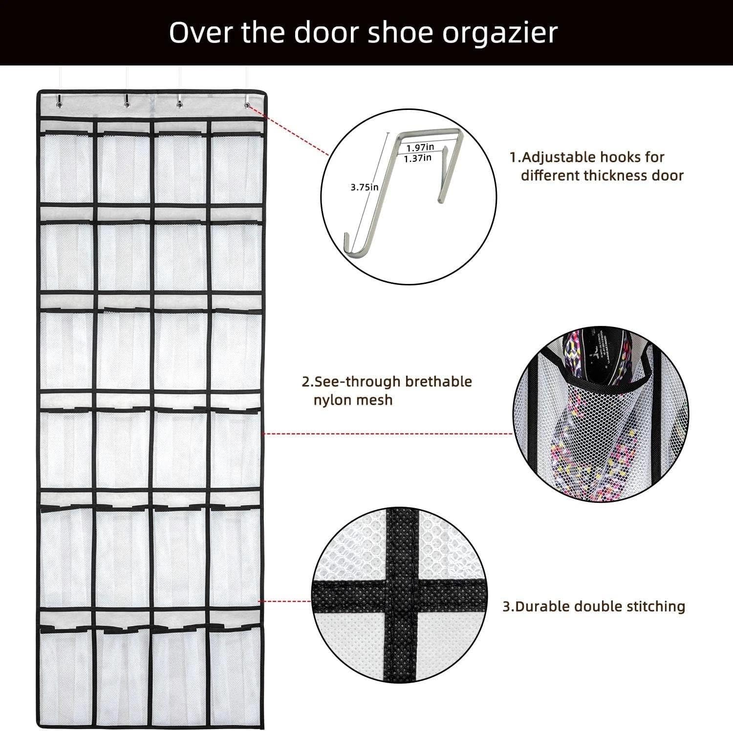 for Hanging Shoe Organizer, Over The Door Shoe Organizer with 24 Mesh Large Pockets