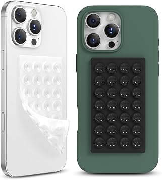 シリコン吸盤フォンケースマウント 両面 ハンズフリー強力グリップホルダー iPhoneとAndroid用 粘着電話スタンド 自撮りやビデオ用 ブラック+透明 2個パック