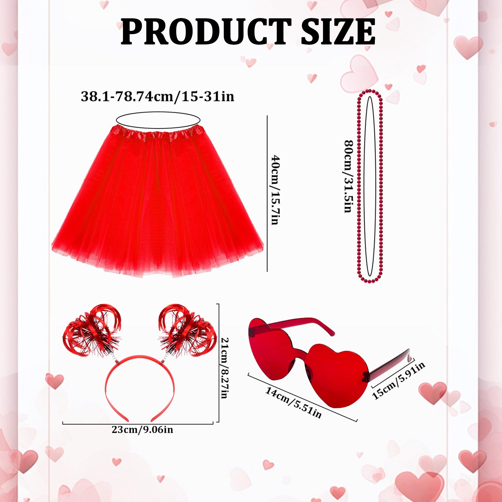 Party Outfit Set for Women - 8 Pieces Accessories: Tutu Skirt, Feather Hairband, Heart Sunglasses & Matching Necklaces - Image 2