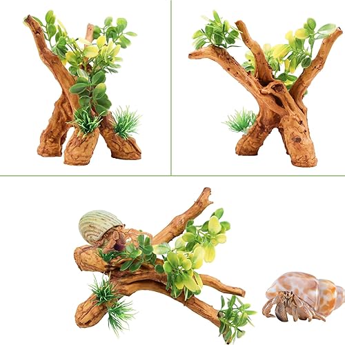 Miniatura 5 de Juguete de escalada de cangrejo ermitaño, cuevas de escondite de peces betta de acuario, adorno de tronco de árbol de resina, decoraciones de tanque