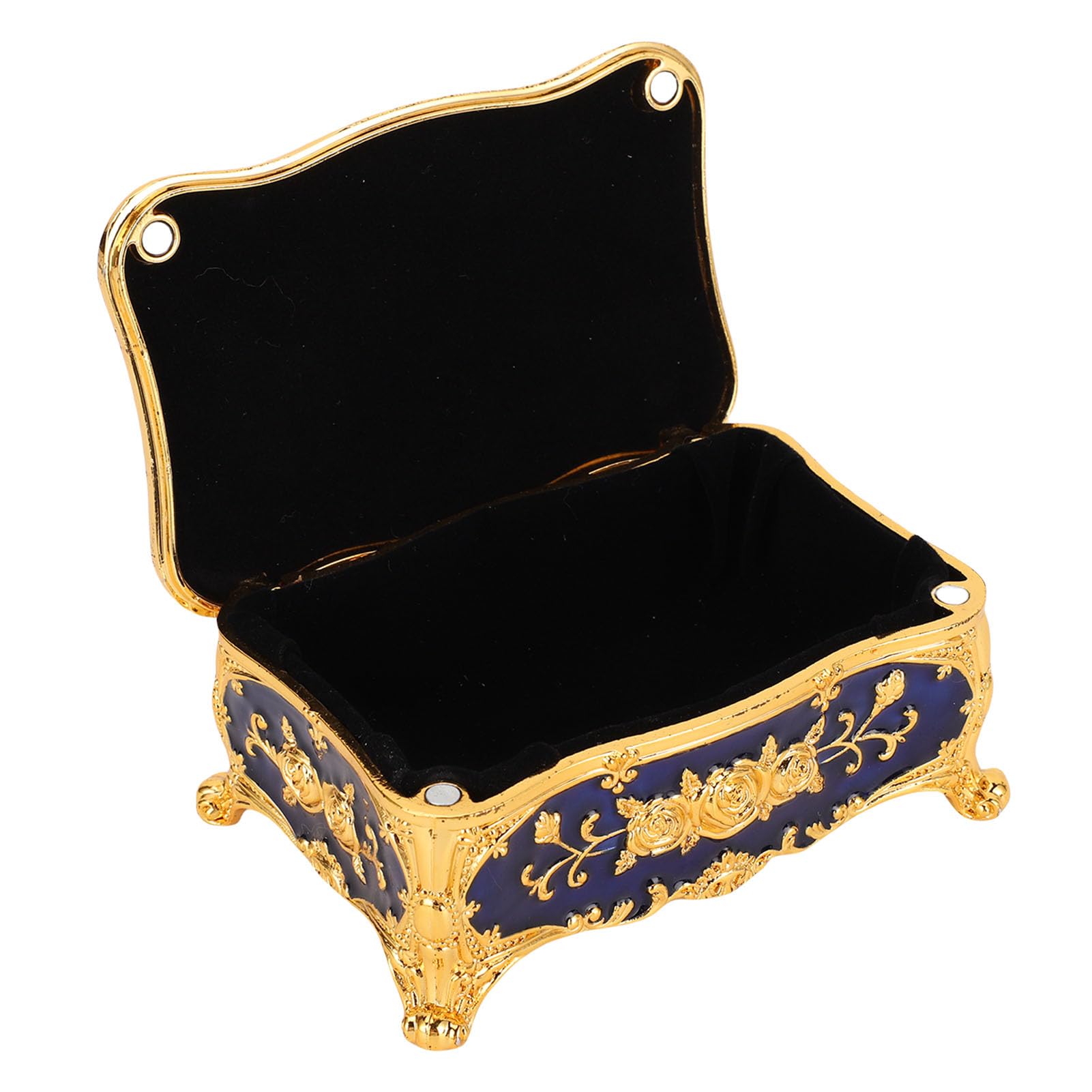 HLHLH Vintage Metal Jewelry Box, Zinc Alloy, Elegant Trinket Storage(Golden Blue)