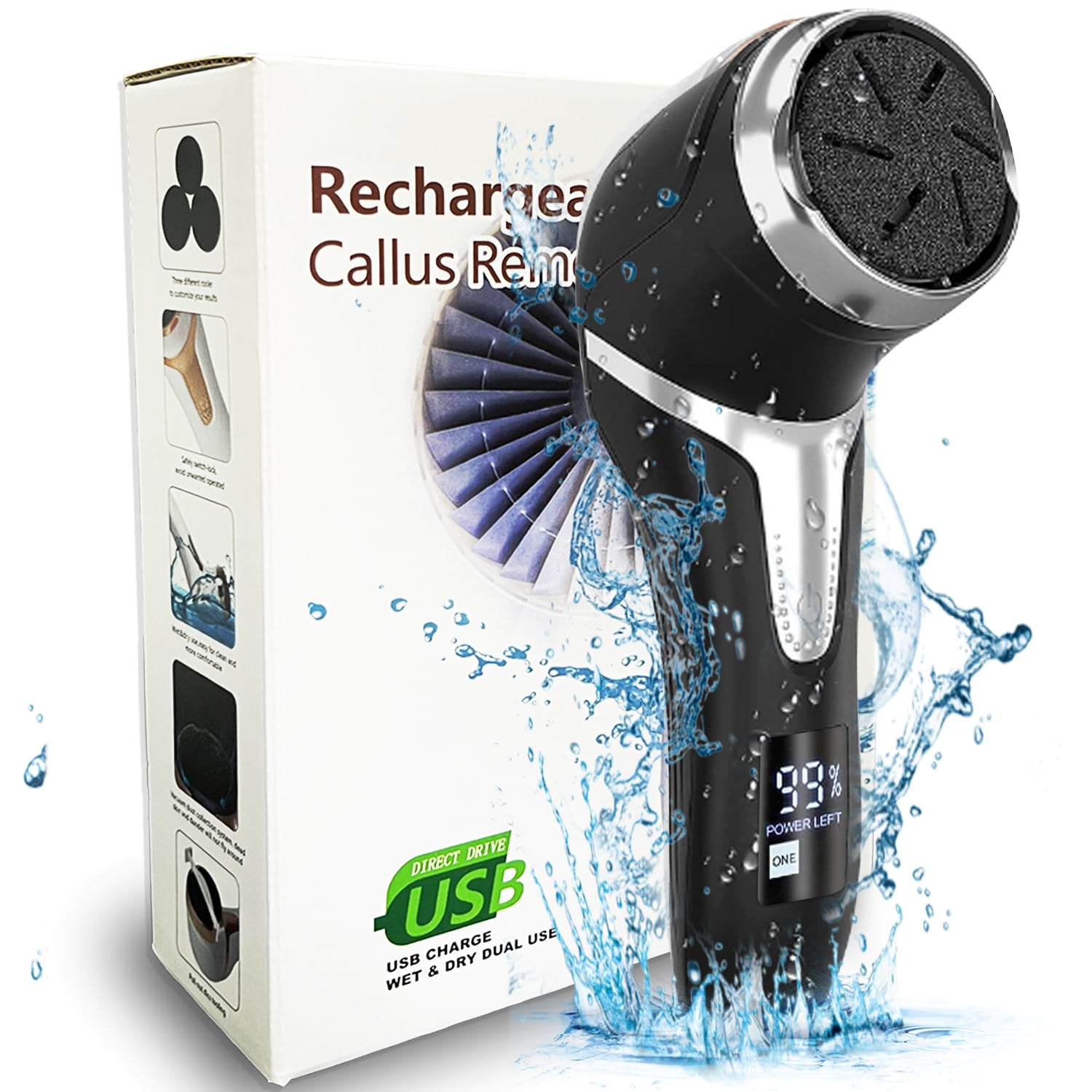 Portable Pedicure Kit Foot File Callus Remover, Electric Callus Remover for Feet (with Dander Vacuum), Rechargeable Waterproof Foot File for Foot Care Deadskin Remover with 3Head&LCD Display