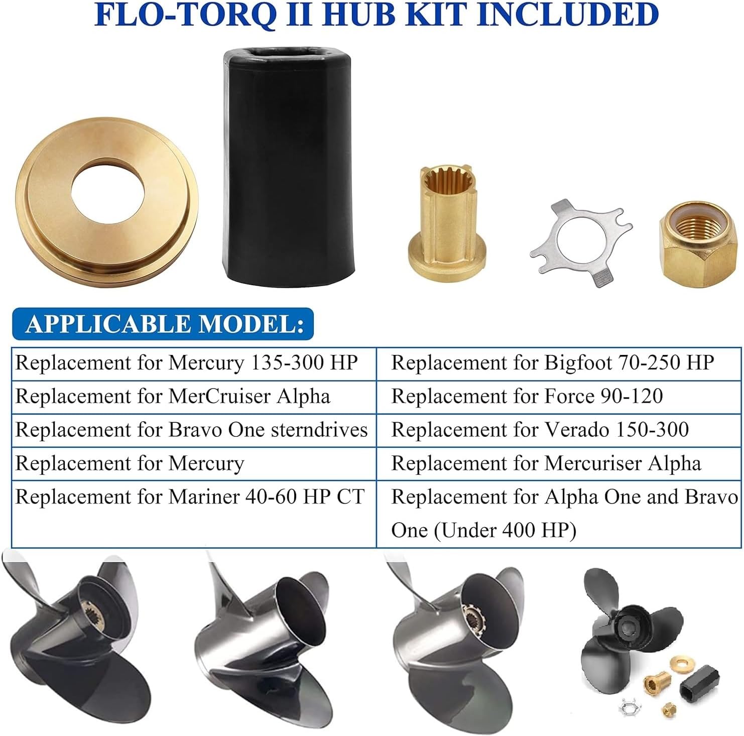 MARKGOO 835257Q1 Flo-Torq II Hub Kit for Mercury Outboard Propeller 40 50 60 65 70 75 80 90 100 115 135 150 175 200 225 250 275 300 HP 15 Spline Verado Mercruiser Alpha Bravo One 835257K1