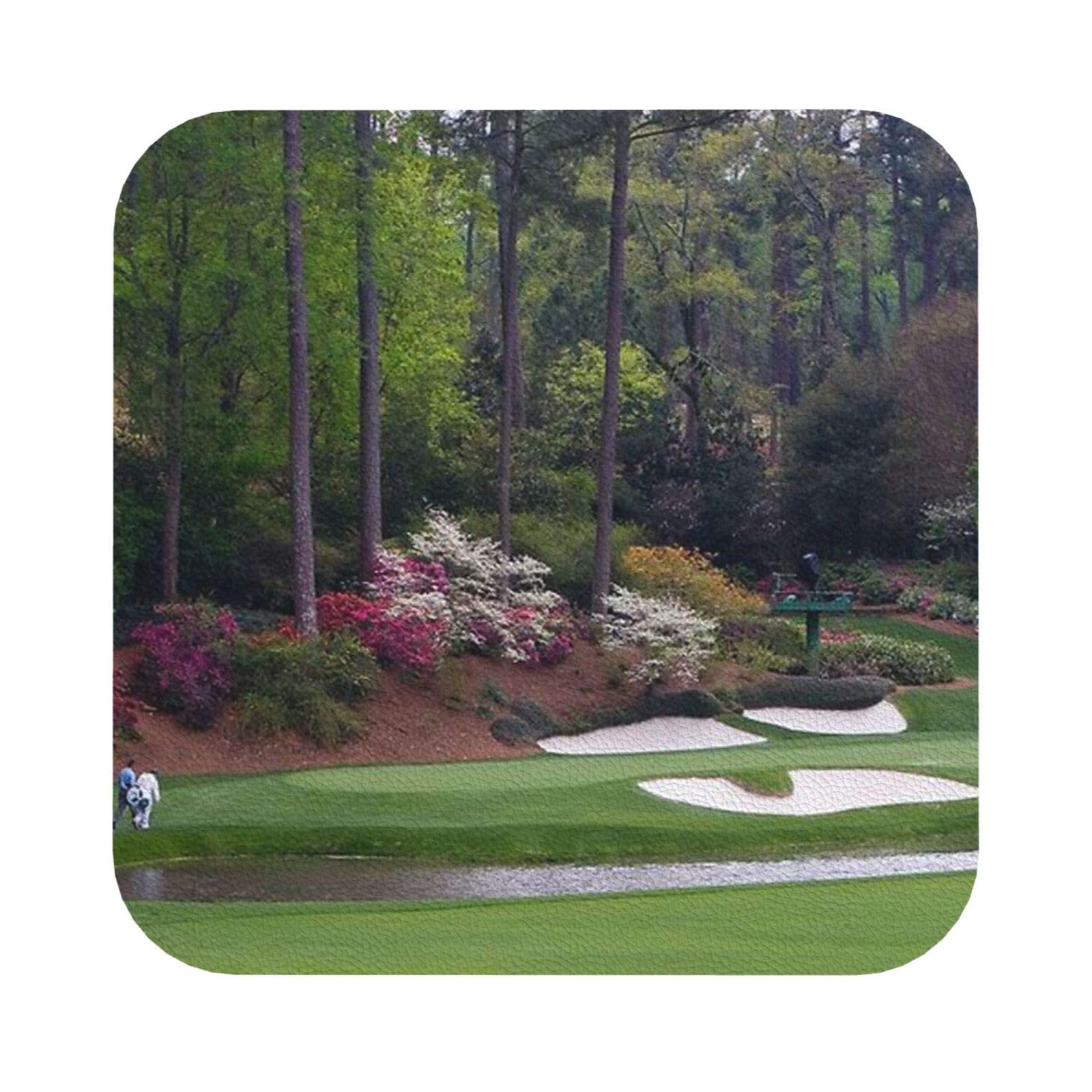 Golf Course PU Leather Coasters Set of 6 Square Drink Coasters