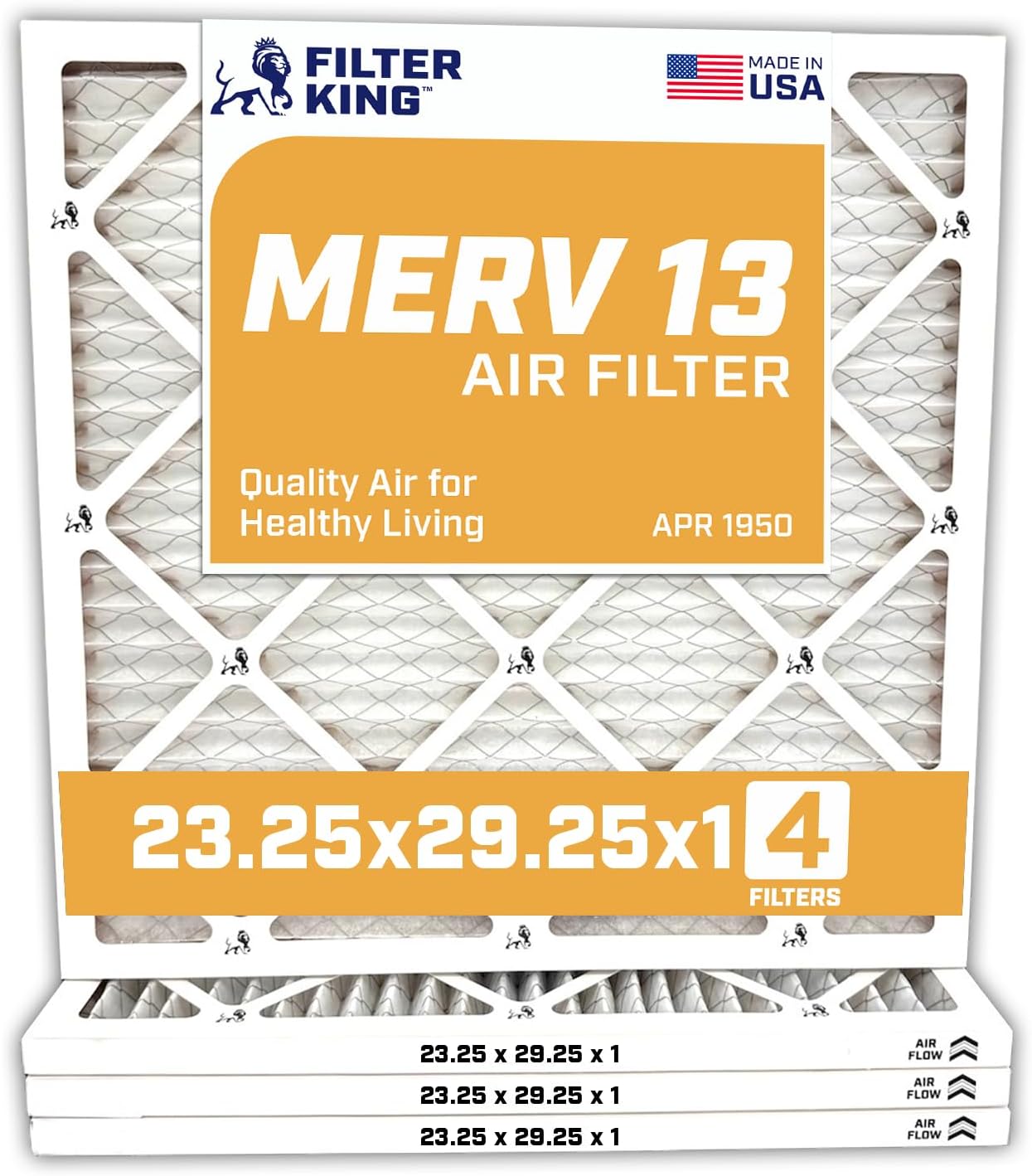 Filter King 23.25x29.25x1 Air Filter | 4-PACK | MERV 13 HVAC Pleated A/C Furnace Filters | MADE IN USA | Actual Size: 23.25 x 29.25 x .75"