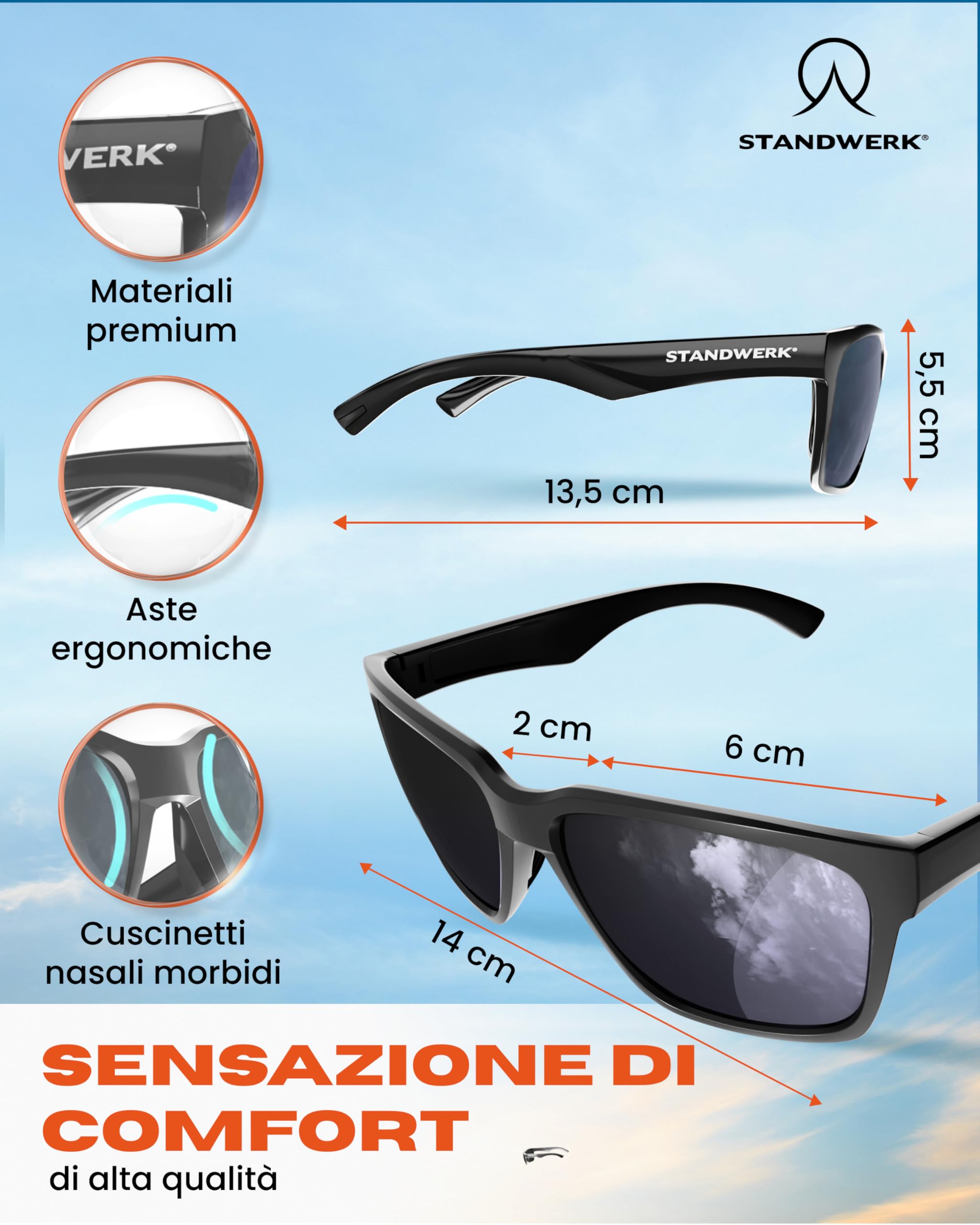 STANDWERK® Occhiali da sole uomo [polarizzati e protezione UV]
