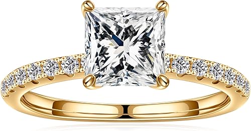 SMILEST 1.5 CT Moissanite Engagement Rings for Women, Princess Cut Lab Created M