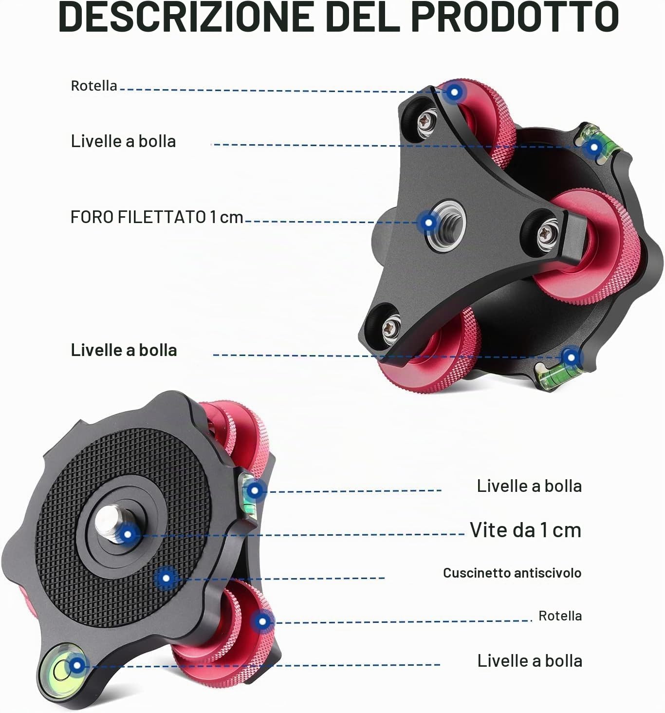 NEEWER Base di Livellamento per Testa di Treppiede Livellatore della fotocamera, In Lega di Alluminio di Aeronautico,Filettatura 3/8", Regolazione Precisa dell'Angolo di -5° per Macro Panoramica,LP65