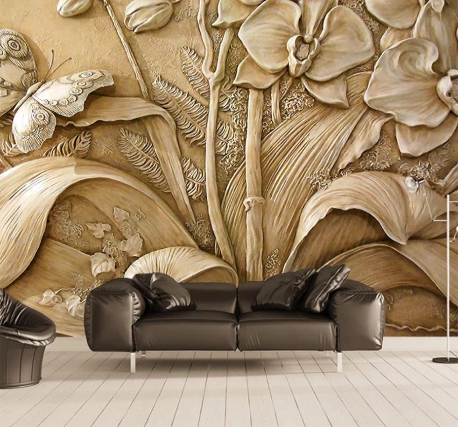 XLMING Relief Three Dimensional Orchid Butterfly Art 3D Wallpaper Luxury Home Dining Decor Paste Sofa Living Room The Wall for Bedroom Mural-300cm×210cm