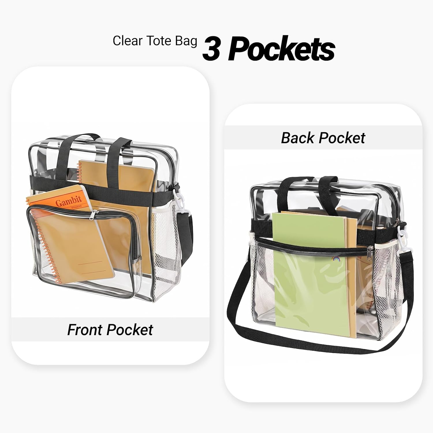 Clear Tote Bag for Stadium Events 12x6x12 inches, Triple-Pocket with Reinforced Strap, for Concert, Sport, Festival thumbnail