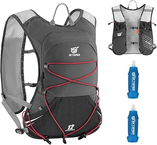 SKYSPER Gilet Hydratation Running 12L, Sac Trail avec 2 Bouteilles