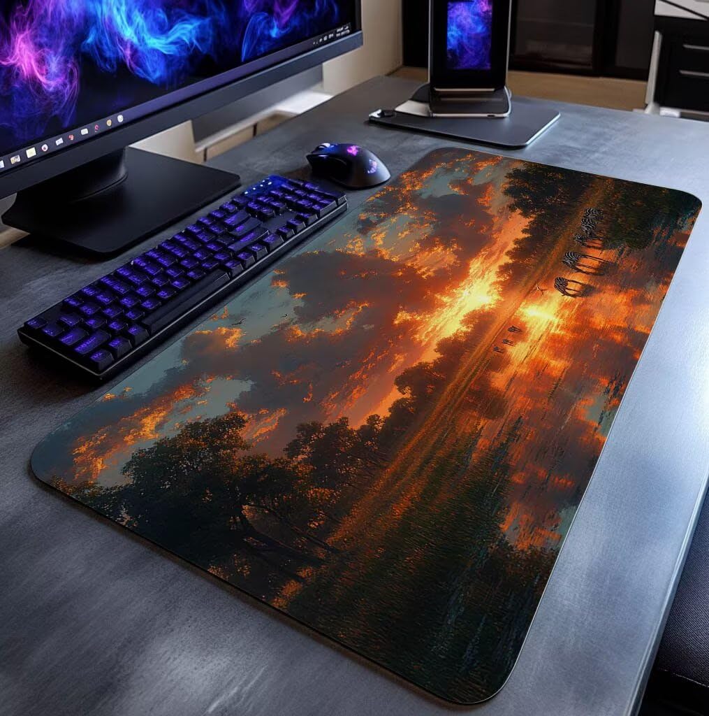 Podkładka pod mysz zebra xxl 140 x 60 x 0,3 cm podkładka pod mysz z antypoślizgową gumową podstawą do laptopa Klawiatura Gamer PC Dekoracja Jesień Biuro Zachód słońca DBYH0490