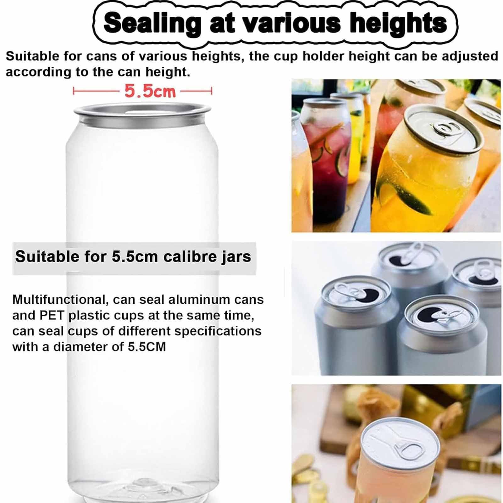 Sellador inteligente de latas, sellador eléctrico comercial de vasos de lata con pantalla LCD, 5,5 cm de diámetro y 11,5-17 cm de altura, precisión y fuerte sellado fiable