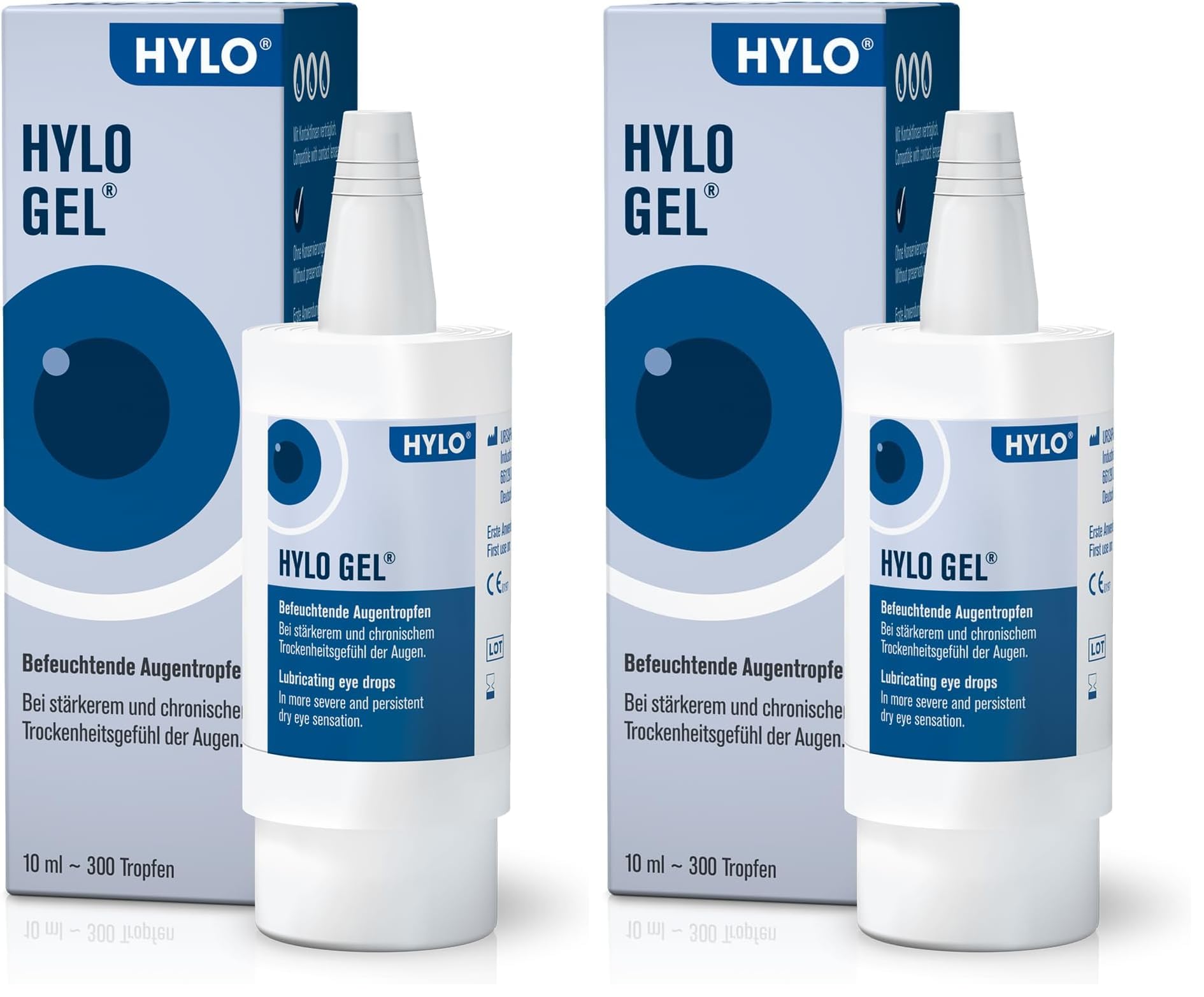HYLO GEL Augentropfen bei trockenen Augen, langanhaltend, mit Hyaluronsäure, 10 ml (Packung mit 2)