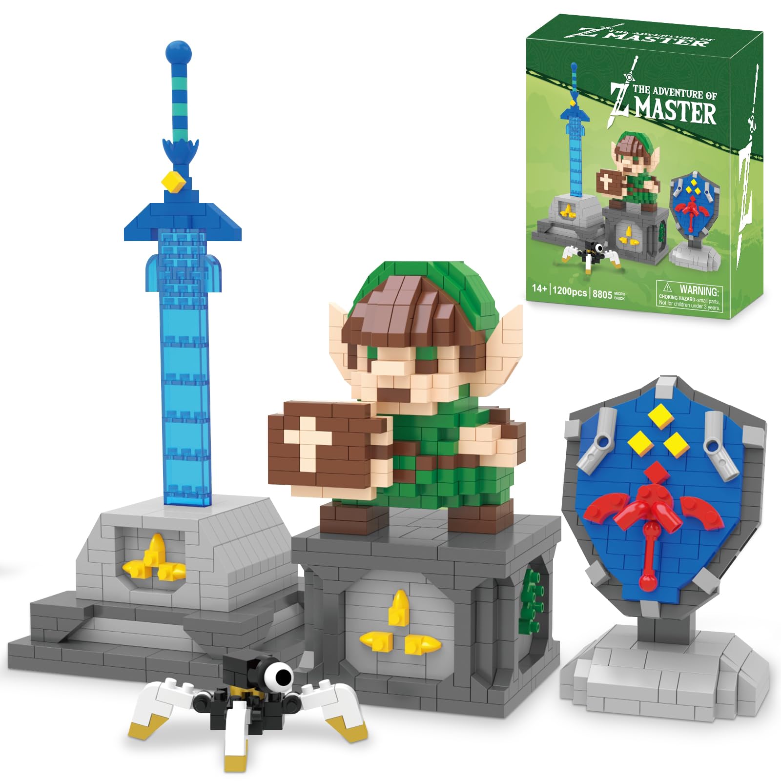 Finger Rock Link Building Set, Game Action Figure Building Kit, 4 in 1 BOTW Holding Master Sword and Hylian Shield Guardian Toys Gifts for Adults Teens 14+ (1200 PCS)