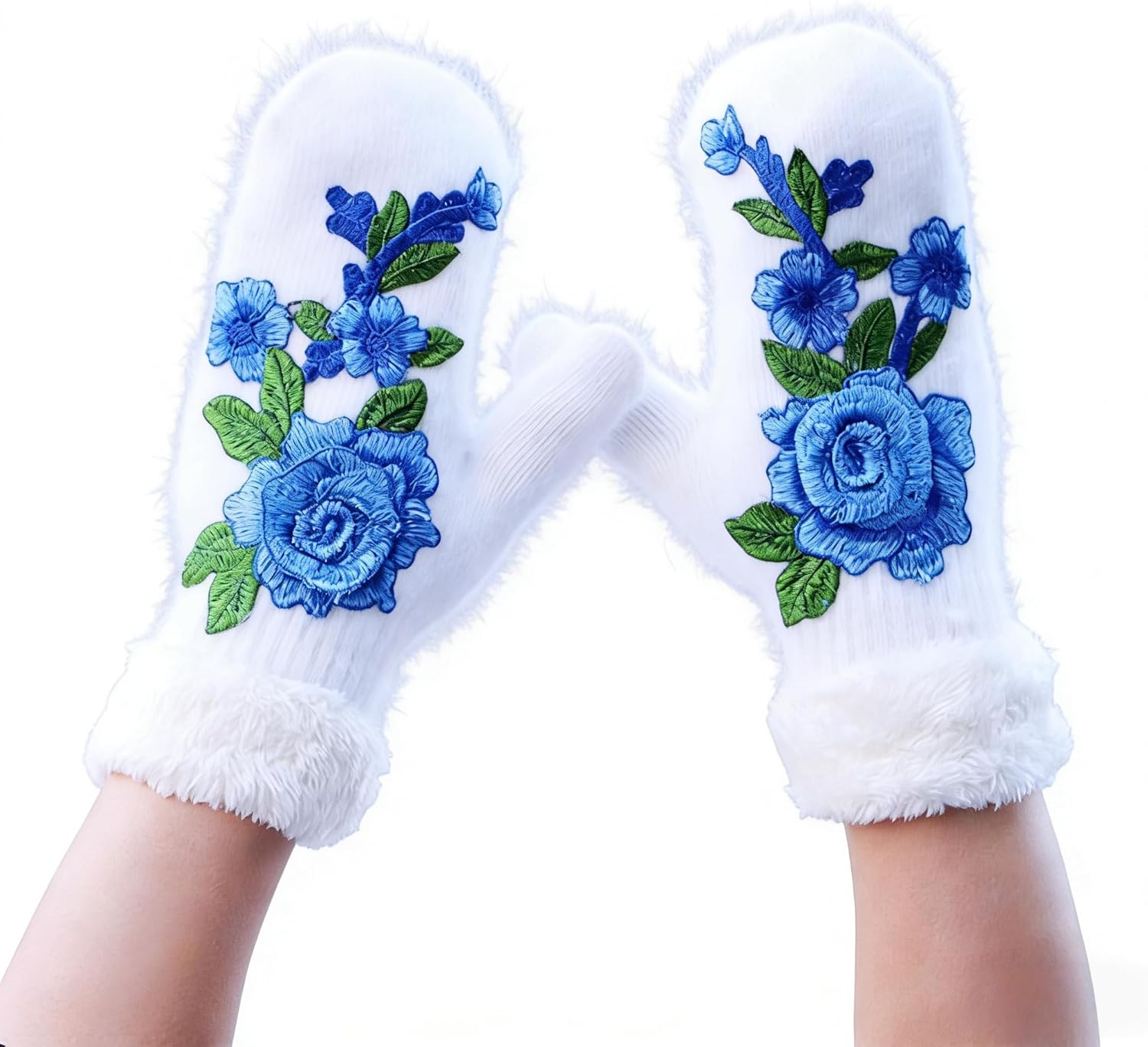 Specell Women's Winter Warm Gloves with Floral Embroidery Warm Fleece Lining Knit Mittens, Windproof Warm for Cold Weather.