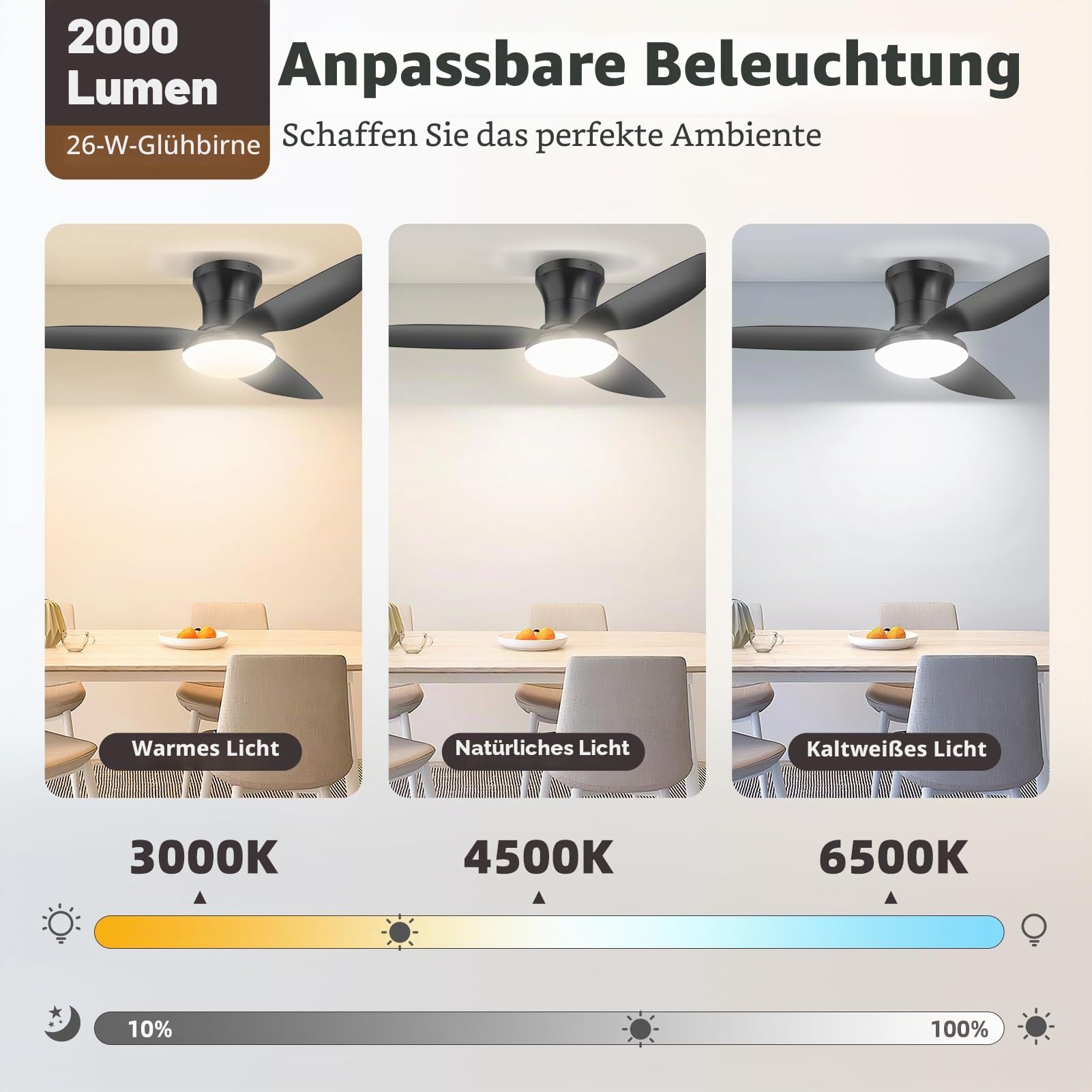 100cm Deckenventilator mit Beleuchtung, Deckenleuchte mit Ventilator, Deckenlampe mit Fernbedienung | 3000~6500K, Dimmbare,6-Gang,Speicherfunktion, Leise LED Lampe für Wohnzimmer Schlafzimmer