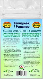 Fenugreek Microgreen Seeds | Fenugrec Graines de Micropousses | Certified Organic & Non-GMO | Net Wt. 250 Grams (Approx. 20,000 Seeds) | High Germination Rate | Product of Canada