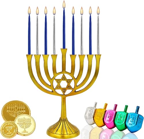 Miniatura 3 de The Dreidel Company - Velas metálicas azules y plateadas sin goteo de Janucá, 45 velas prémium cónicas decoradas a mano para Janucá, 1 hora de