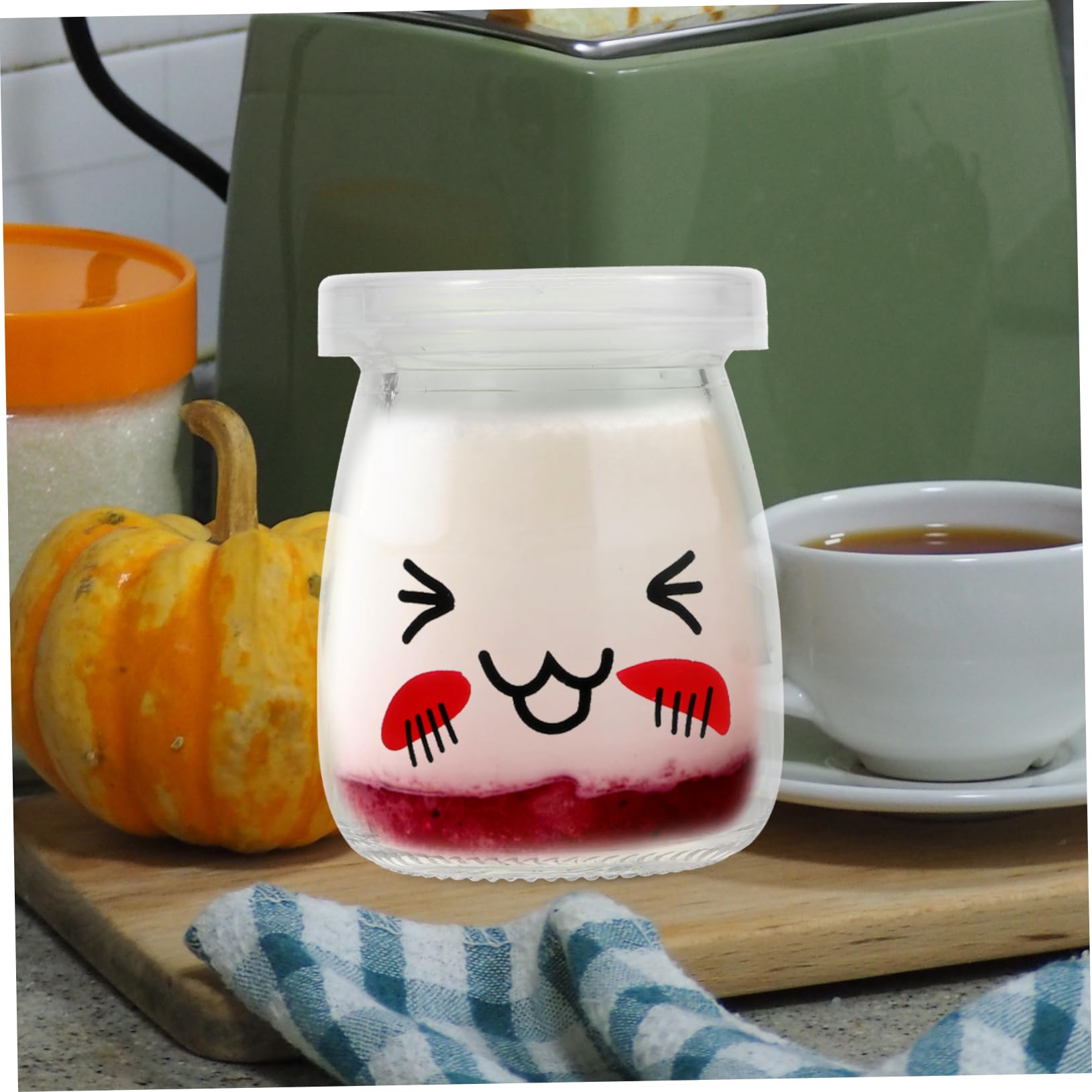 NOLITOY 6 Stück Puddingflaschen mit Deckel Luftdichte Dessert und Joghurtgläser Große Öffnung für Marmelade Joghurt Kuchenaufbewahrung Spülmaschinenfest Zufälliges Design